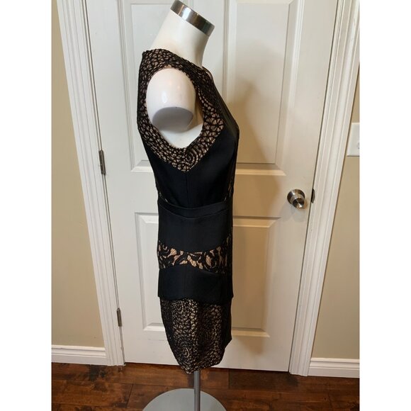 BCBG Max Azria Black Tan Floral Lace Sleeveless Dalia Mini Dress, Size 2 - Picture 2 of 5